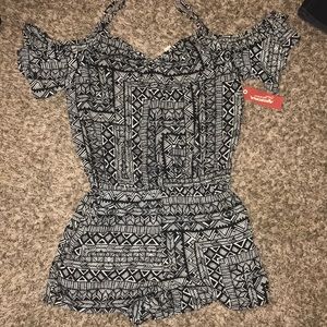 black and white geo romper